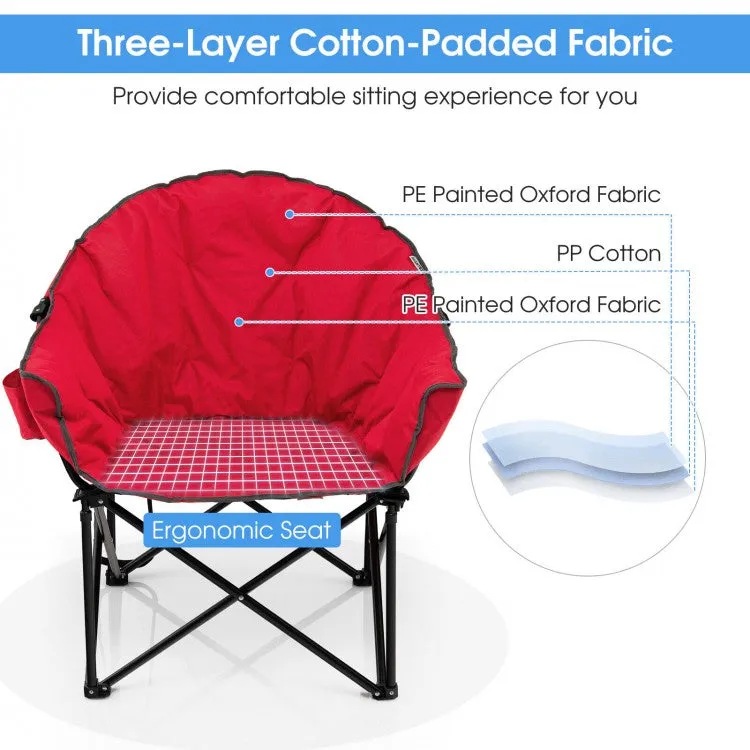 Outdoor Folding Camping Chair with Cushion and Cup Holder - Portable Carrying Bag Suitable for Picnics and Fishing
