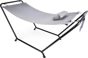 Outdoor Hammock Stand with Hammock, Heavy Duty Steel Frame, Weatherproof Polyester, Includes Pillow & Storage Bag, 600 Lbs Capacity, Easy Setup for Backyard, Balcony, Garden