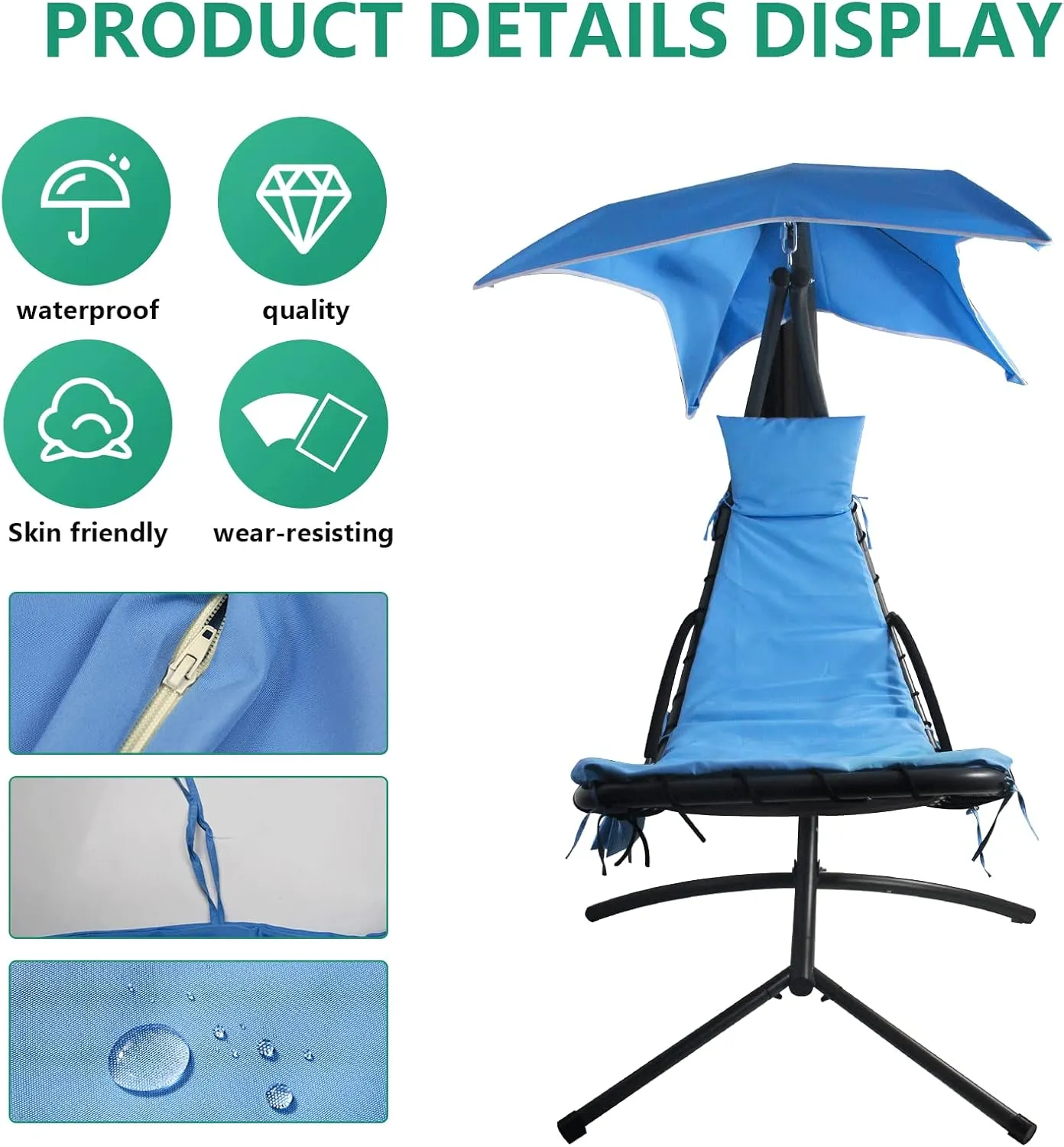 Outdoor Hanging Lounge Chair Replacement Cushion Cover and Umbrella Fabric, Made for Patio Curved Chaise Hammock Floating Swing Chair Pads, Waterproof Soft Fabric (Cushion Not Included), Orange