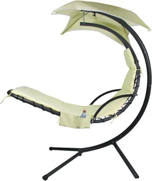 Outdoor Hanging Lounge Chair Replacement Cushion Cover and Umbrella Fabric, Made for Patio Curved Chaise Hammock Floating Swing Chair Pads, Waterproof Soft Fabric, White or Canary Yellow