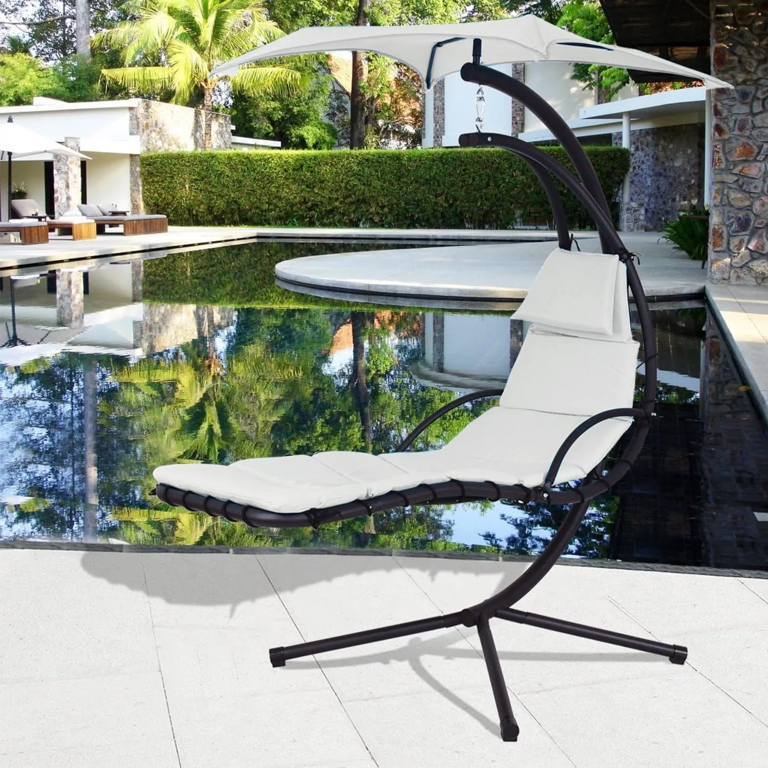 Outdoor Hanging Lounge Chair Replacement Cushion Cover and Umbrella Fabric, with 4 Tail Beads, Made for Patio Curved Chaise Hammock Floating Swing Chair Pads, Waterproof Soft Fabric (Cushion Excluded)