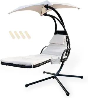 Outdoor Hanging Lounge Chair Replacement Cushion Cover and Umbrella Fabric, with 4 Tail Beads, Made for Patio Curved Chaise Hammock Floating Swing Chair Pads, Waterproof Soft Fabric (Cushion Excluded)