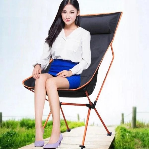 Outdoor Lengthen Portable Lightweight Folding Camping Stool Chair Seat with Bag for Fishing Festival Picnic BBQ Beach Orange