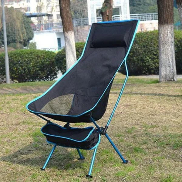 Outdoor Lengthen Portable Lightweight Folding Camping Stool Chair Seat with Bag for Fishing Festival Picnic BBQ Beach Sky Blue