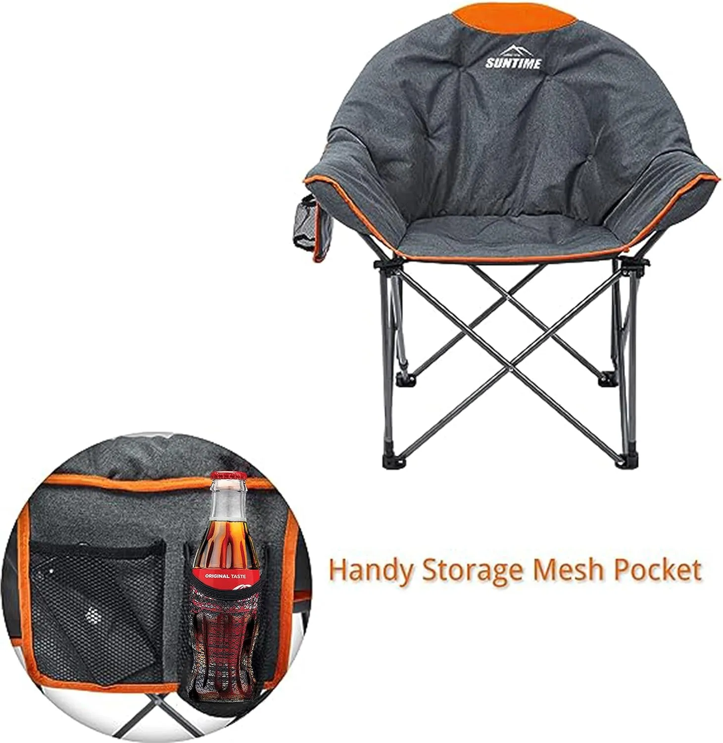 OUTDOOR LIVING SUNTIME Oversized Padded Moon Round Saucer Sofa Chair, Portable Folding Camping Chair, with Removable Footrest, Carry Bag - Orange