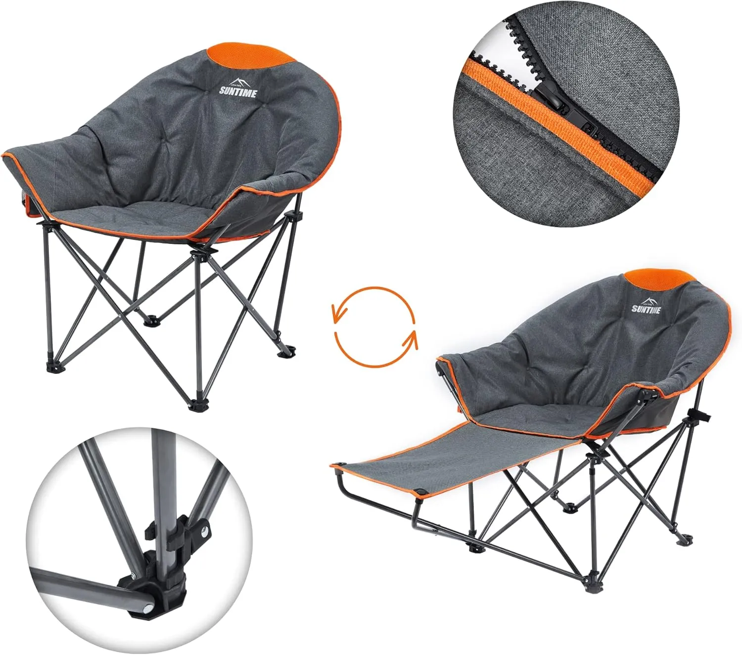 OUTDOOR LIVING SUNTIME Oversized Padded Moon Round Saucer Sofa Chair, Portable Folding Camping Chair, with Removable Footrest, Carry Bag - Orange