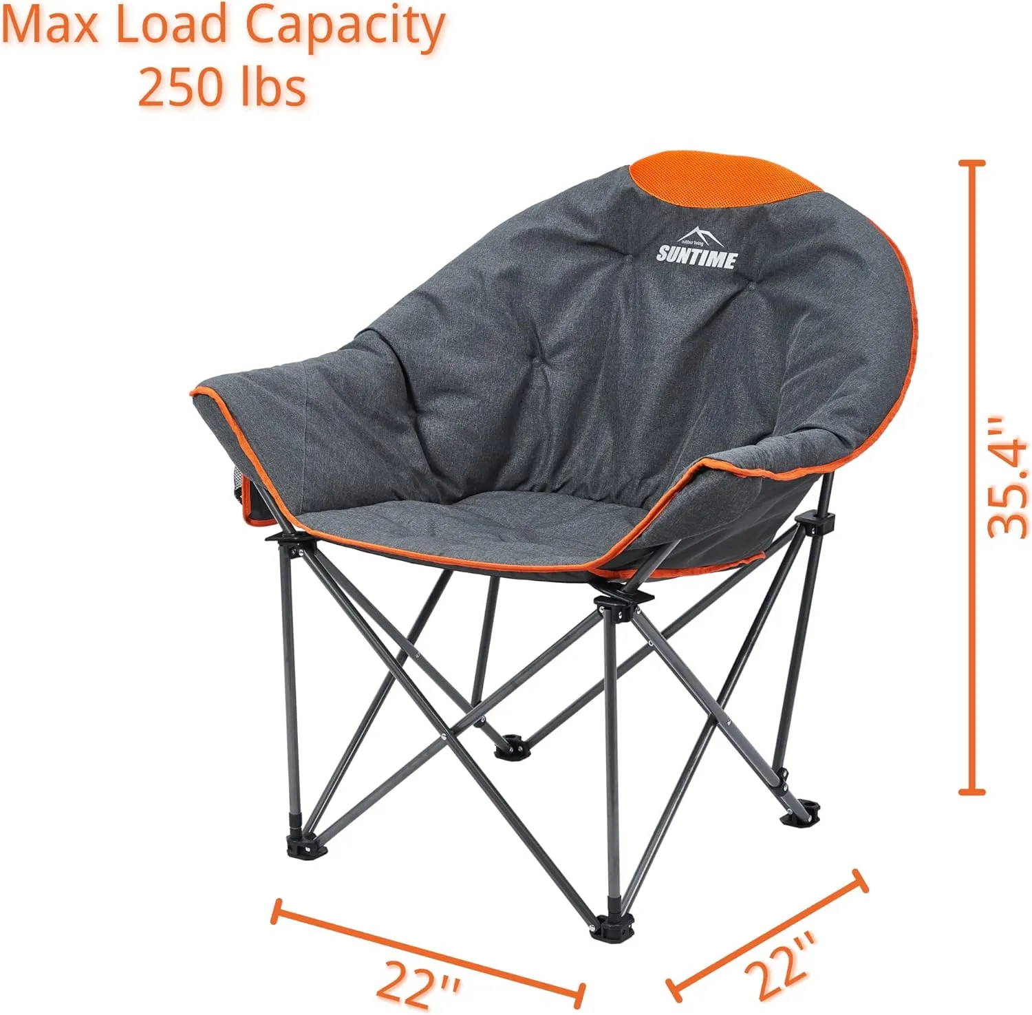OUTDOOR LIVING SUNTIME Oversized Padded Moon Round Saucer Sofa Chair, Portable Folding Camping Chair, with Removable Footrest, Carry Bag - Orange