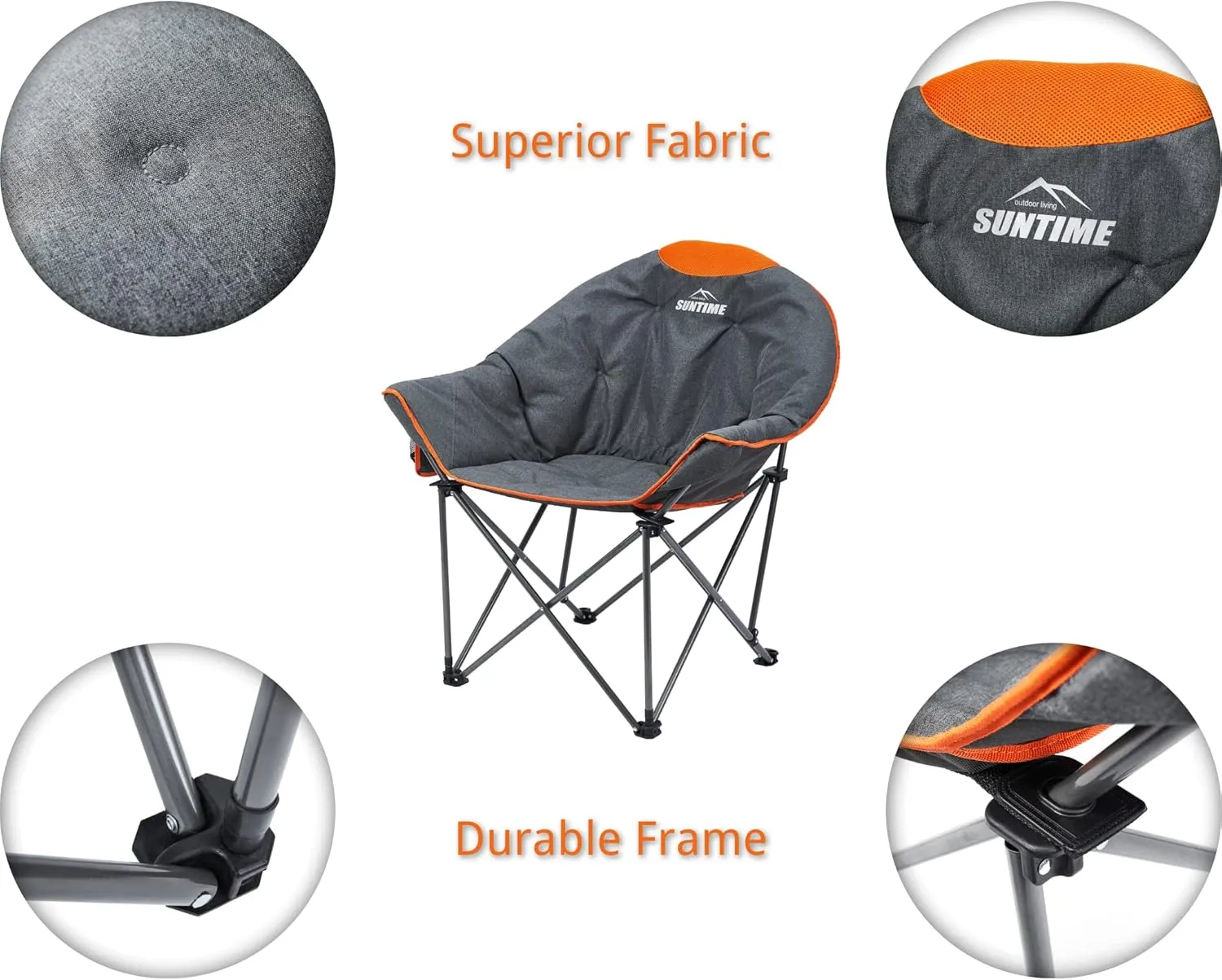 OUTDOOR LIVING SUNTIME Oversized Padded Moon Round Saucer Sofa Chair, Portable Folding Camping Chair, with Removable Footrest, Carry Bag - Orange