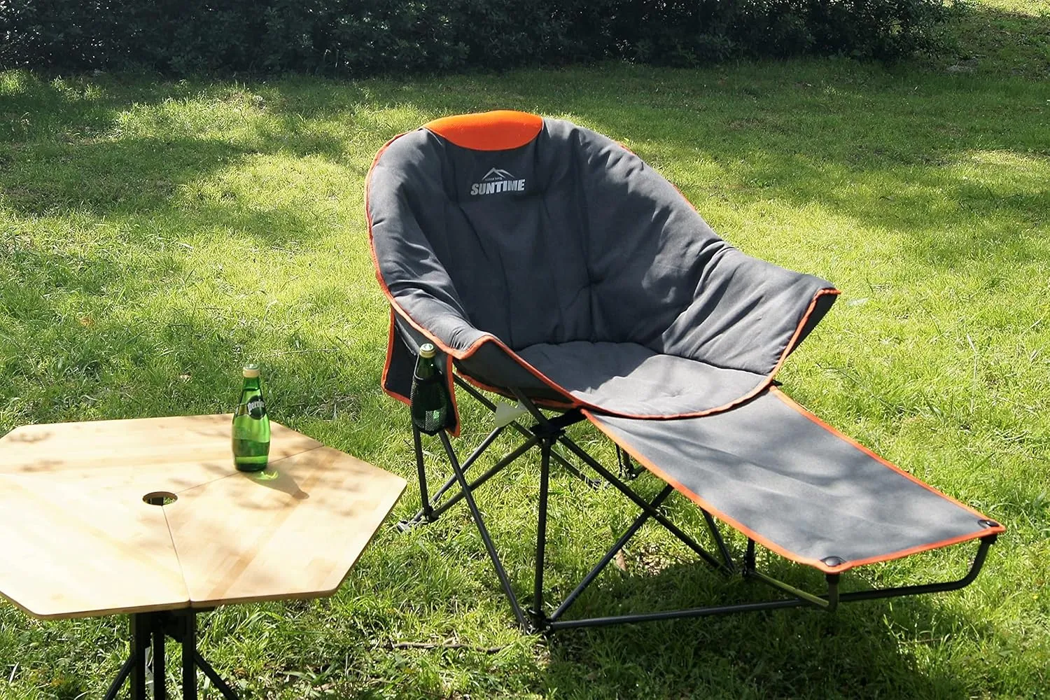 OUTDOOR LIVING SUNTIME Oversized Padded Moon Round Saucer Sofa Chair, Portable Folding Camping Chair, with Removable Footrest, Carry Bag - Orange