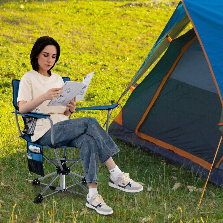 Outdoor Portable Folding Camping Chair with Swivel Function, Storage Bag, and Cup Holder - Suitable for Hiking, Fishing, and Camping