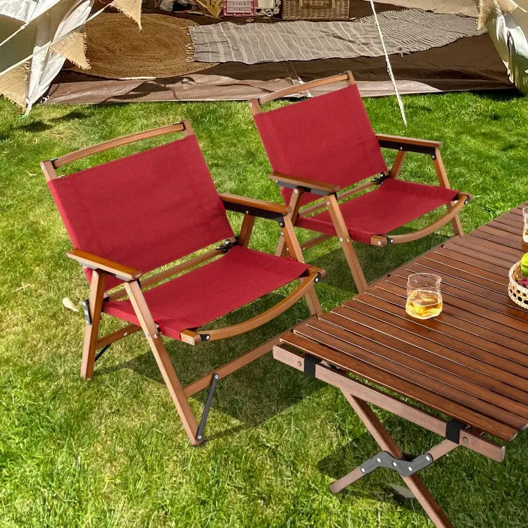 Outdoor Red Folding Camping Chairs - 2-Piece Set Beach Chairs with Portable Design - Suitable for Camping, Beach, and Travel