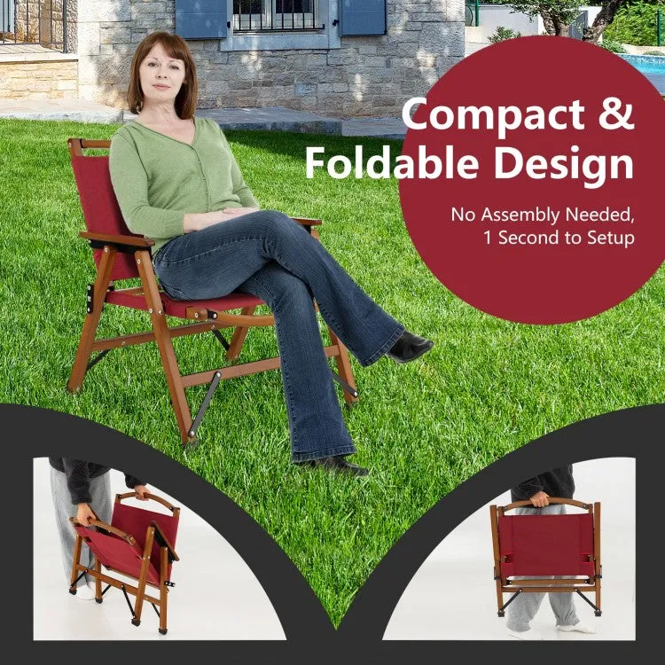 Outdoor Red Folding Camping Chairs - 2-Piece Set Beach Chairs with Portable Design - Suitable for Camping, Beach, and Travel