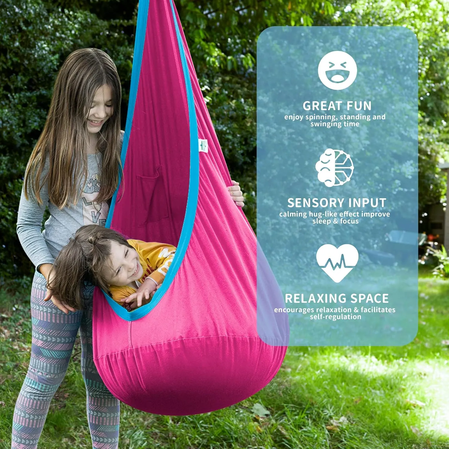 OUTREE Kids Pod Swing Seat, Cotton Child Hammock Swing Chair, Sensory Swing for Indoor and Outdoor Use, Pink and Blue