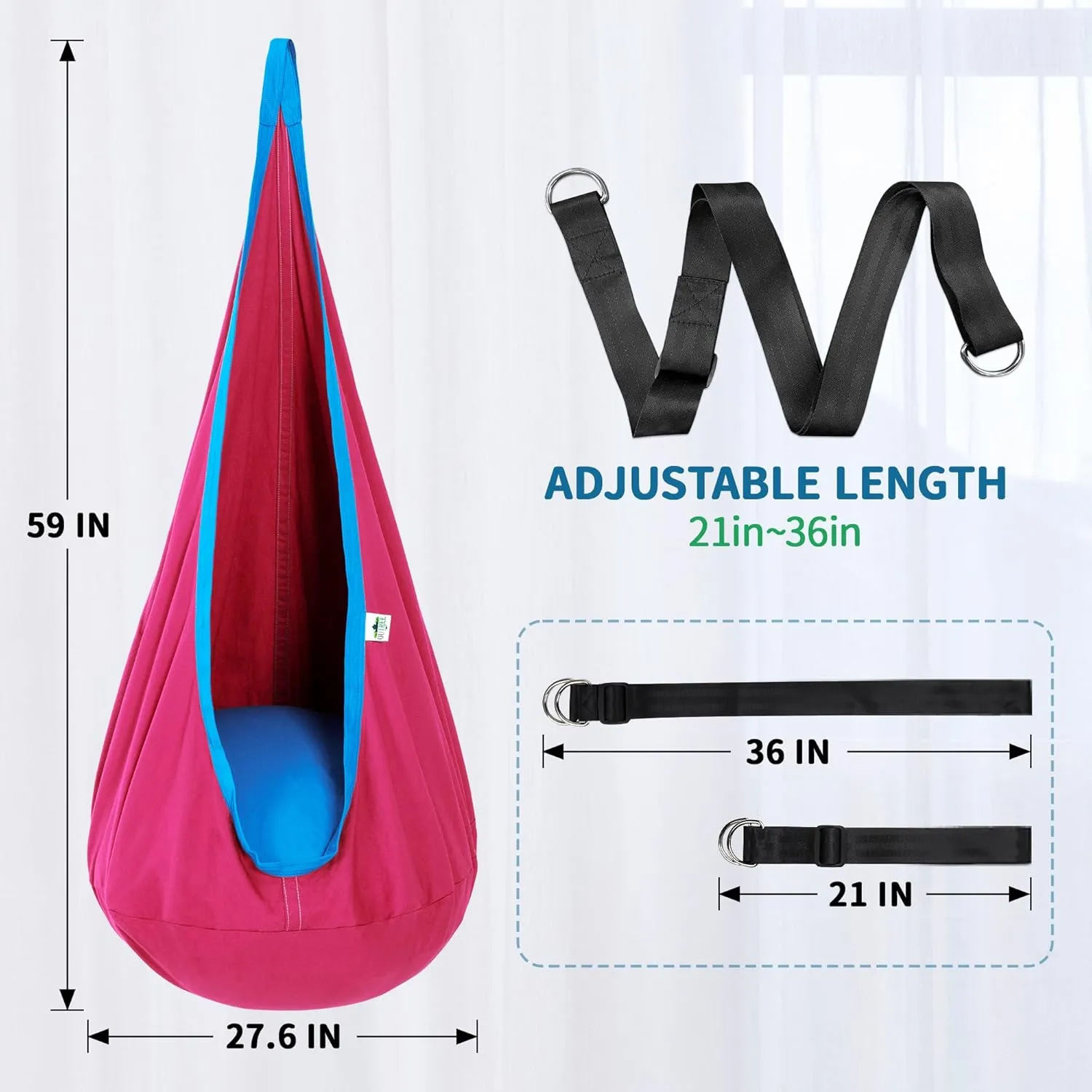 OUTREE Kids Pod Swing Seat, Cotton Child Hammock Swing Chair, Sensory Swing for Indoor and Outdoor Use, Pink and Blue