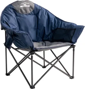 Oversized Camping Chair Padded Moon Round Saucer Chair with Cup Holder and Carry Bag Folding Comfy Sofa Chair for Lawn Patio Sports, Supports 500lbs, Blue & Gray
