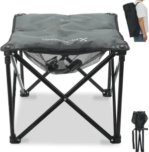 Padded Camping Stool, 18 Inch Oversized Camping Foot Rest, 500lb Camping Chairs Outdoor Footstool Portable Camping Ottoman for Camping Gardening Fishing w/Storage Net Carry Bag(1, DarkGreen)