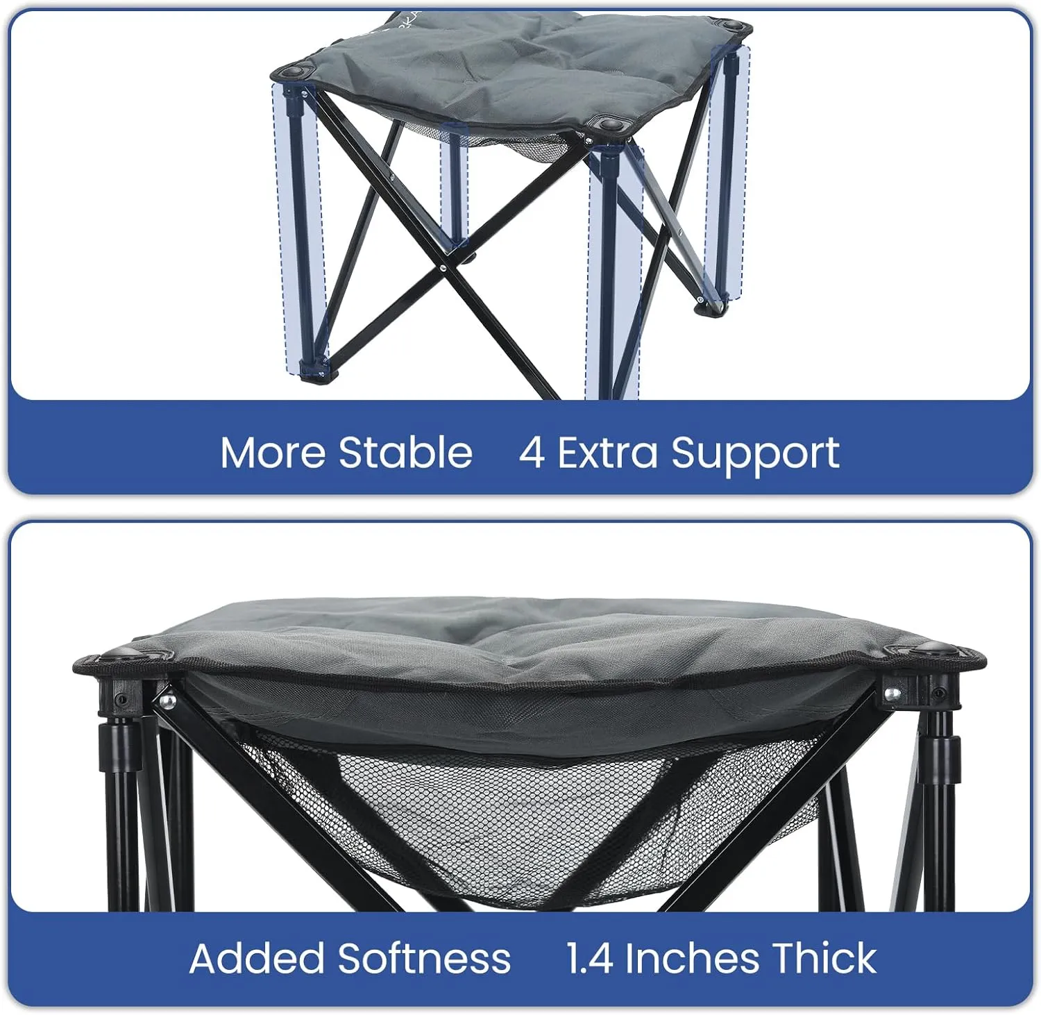 Padded Camping Stool, 18 Inch Oversized Camping Foot Rest, 500lb Camping Chairs Outdoor Footstool Portable Camping Ottoman for Camping Gardening Fishing w/Storage Net Carry Bag(1, DarkGreen)