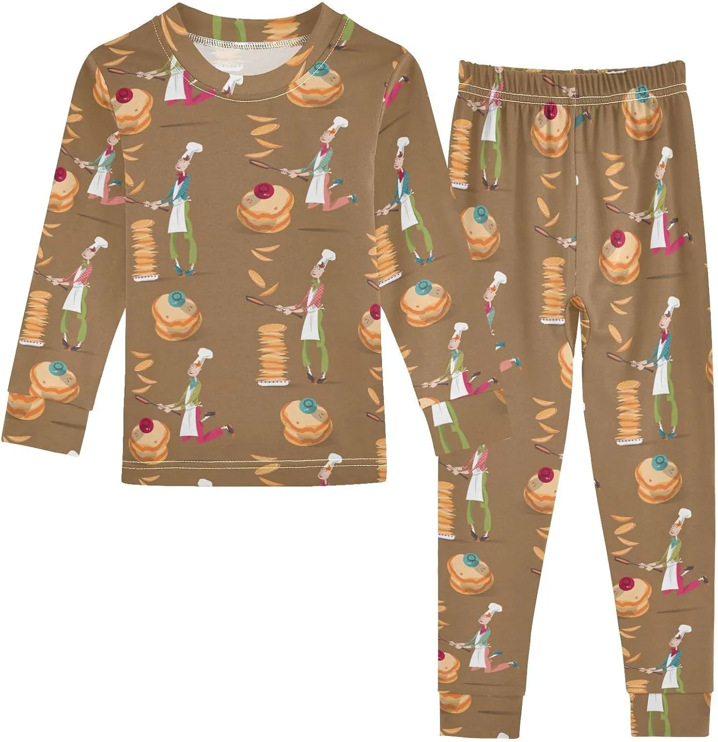 Pajama Sets Long Sleeve Pancake in Frying Pan Soft Comfy Sleepwear 2 Piece PJS 3-8T