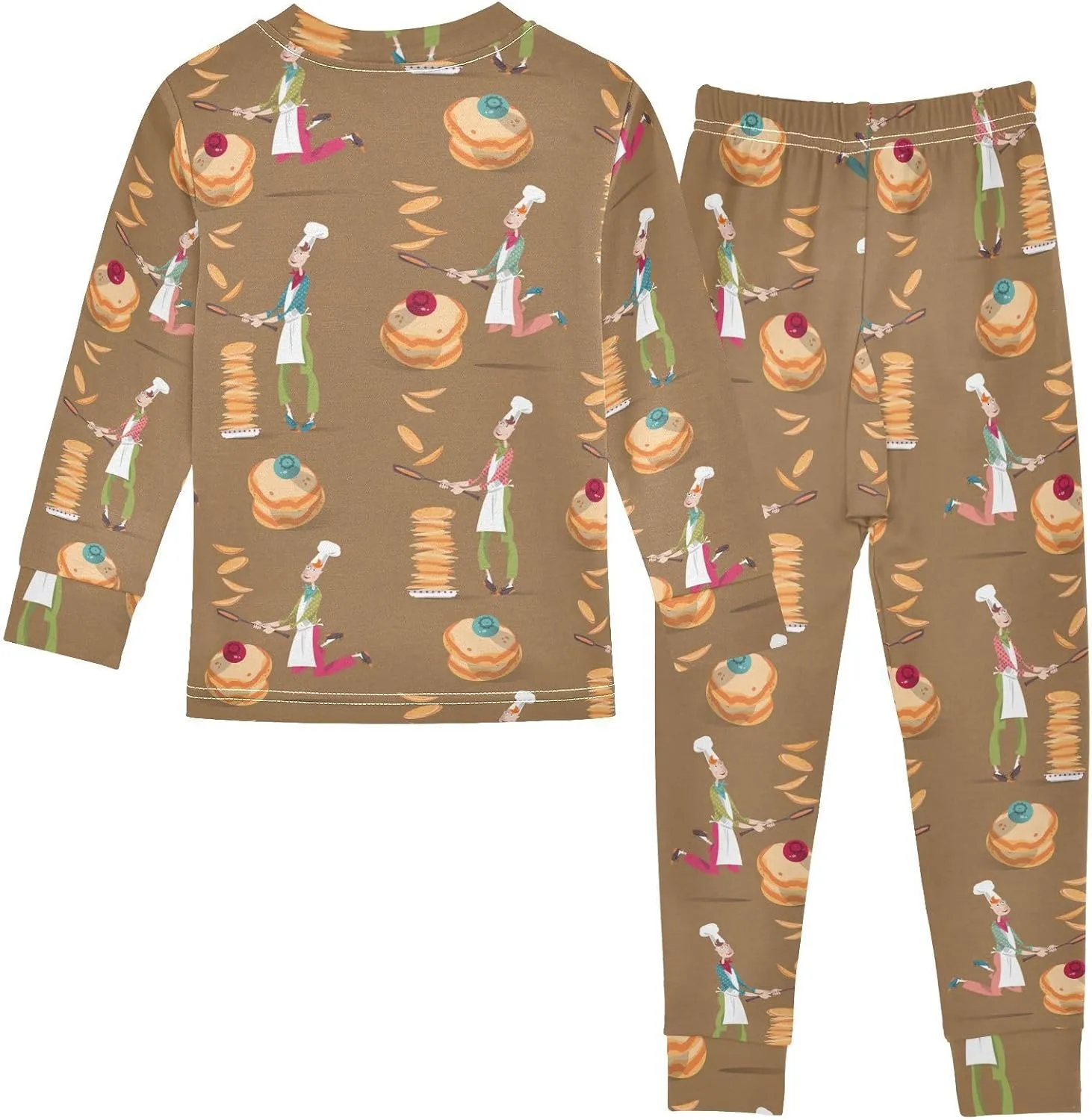 Pajama Sets Long Sleeve Pancake in Frying Pan Soft Comfy Sleepwear 2 Piece PJS 3-8T