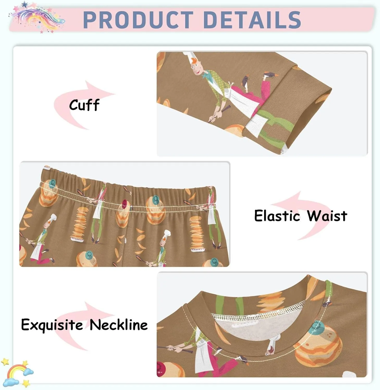 Pajama Sets Long Sleeve Pancake in Frying Pan Soft Comfy Sleepwear 2 Piece PJS 3-8T