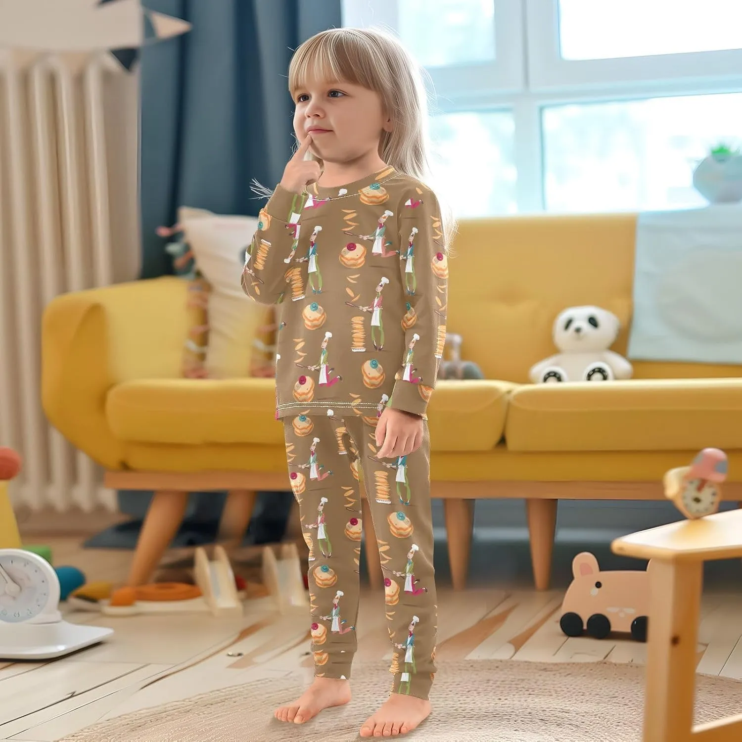 Pajama Sets Long Sleeve Pancake in Frying Pan Soft Comfy Sleepwear 2 Piece PJS 3-8T