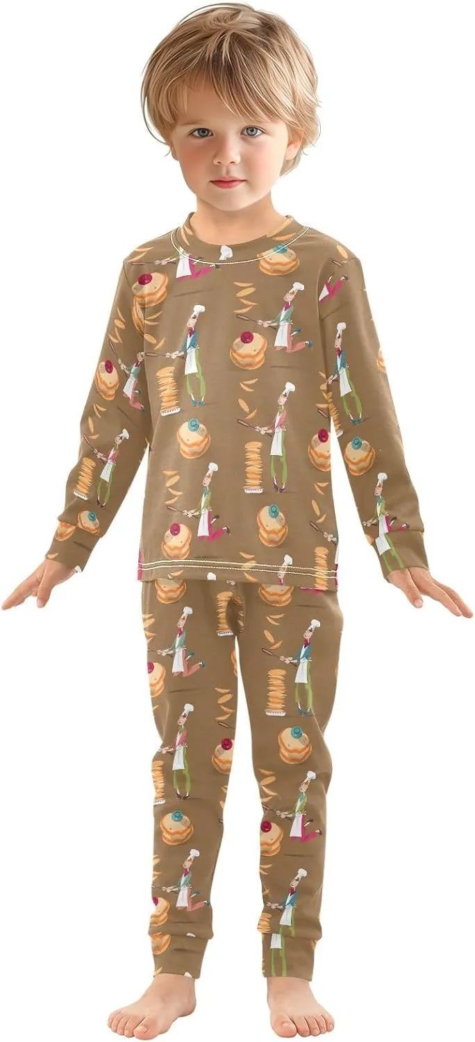 Pajama Sets Long Sleeve Pancake in Frying Pan Soft Comfy Sleepwear 2 Piece PJS 3-8T