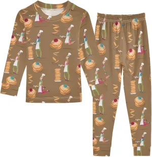 Pajama Sets Long Sleeve Pancake in Frying Pan Soft Comfy Sleepwear 2 Piece PJS 3-8T