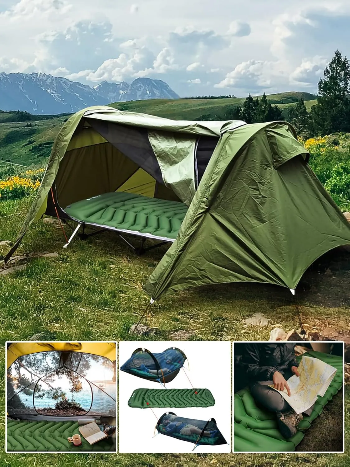 Parachute Nylon Portable Camping Hammock with Tree Straps & Mosquito Net - Heavy-Duty 440lb Capacity, Lightweight for Backpacking, Outdoor, Travel (air Cushion)