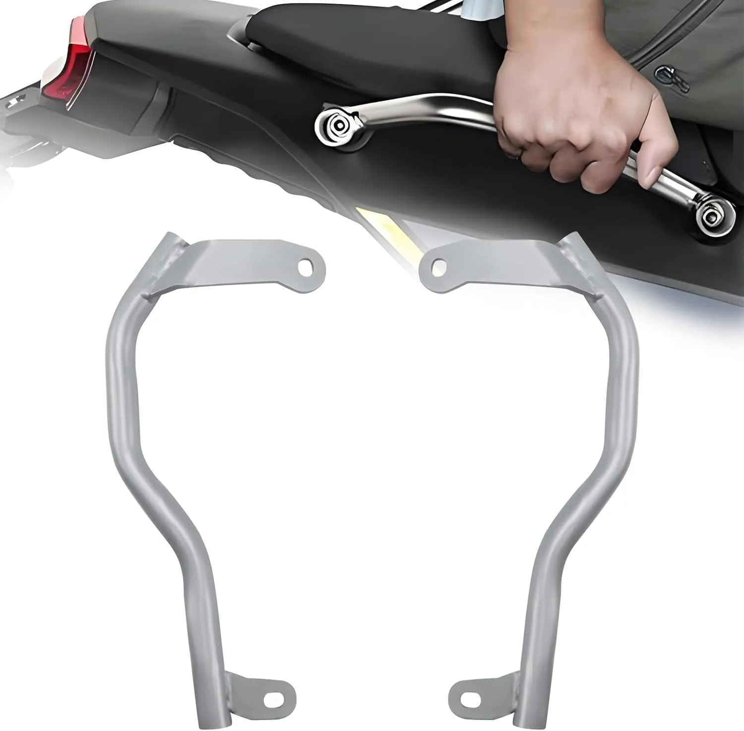 Passenger Grab Rail Motorcycle Handle Rear Tail Rack Grab Bar for CFMOTO 450MT 450 MT Ibex 450 2023-2025(White)