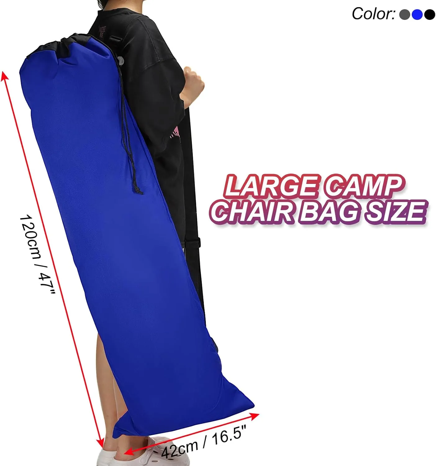 PATIKIL 47 Inch Camp Chair Replacement Bag, Foldable Camping Chair Bag 900D Oxford Large Mouth Carry Bag with Adjustable Shoulder Strap for Outdoor Camping, Blue