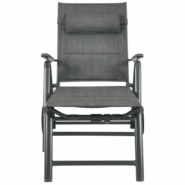 Patio Reclining Chaise Lounge with Adjust Neck Pillow
