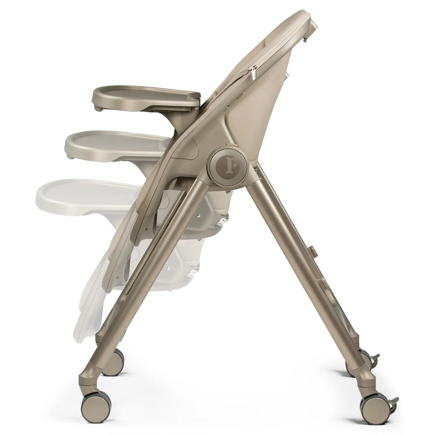 Peg Perego Living, Grow with Baby Folding High Chair & Recliner, Height Adjustable, Quick Clean & Easy Push Wheels for Babies & Toddlers, Made in Italy, Space Sand