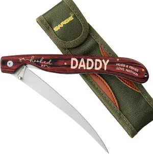 Personalization Universe Hooked On Dad Engraved Fish Fillet Knife - Father's Day Gift for Fishing Enthusiasts, Personalized Fishing Accessory
