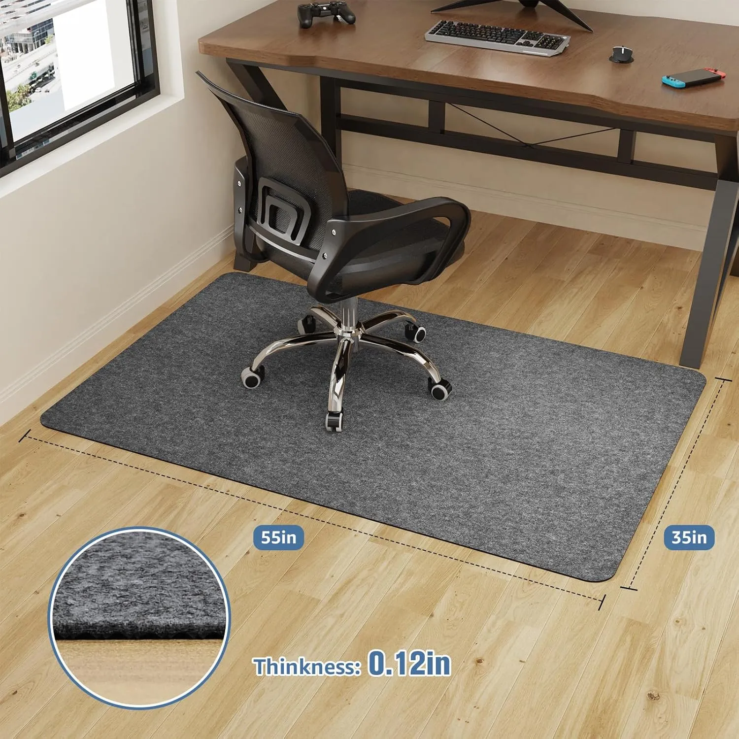 Placoot Office Chair Mat for Hardwood Floor, 55"x35" Computer Chair Rug,Under Desk Mat, Large Anti-Slip Floor Protector for Home Office