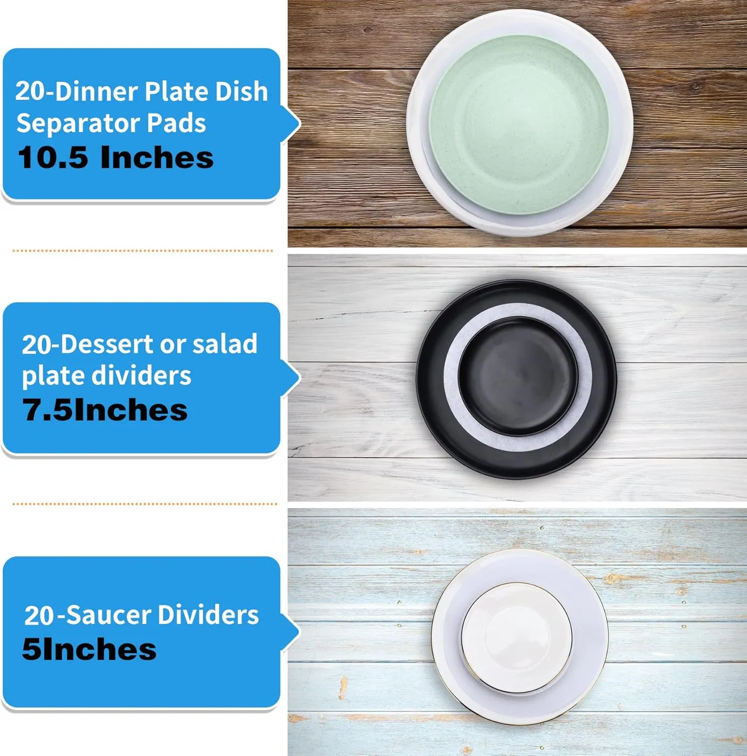 Plate Separators Storage, Set Of 60 And 3 Different Size, Thick and Premium Soft Felt Plate Dividers For China, Dish, Coffee Saucers Protecting and Stacking