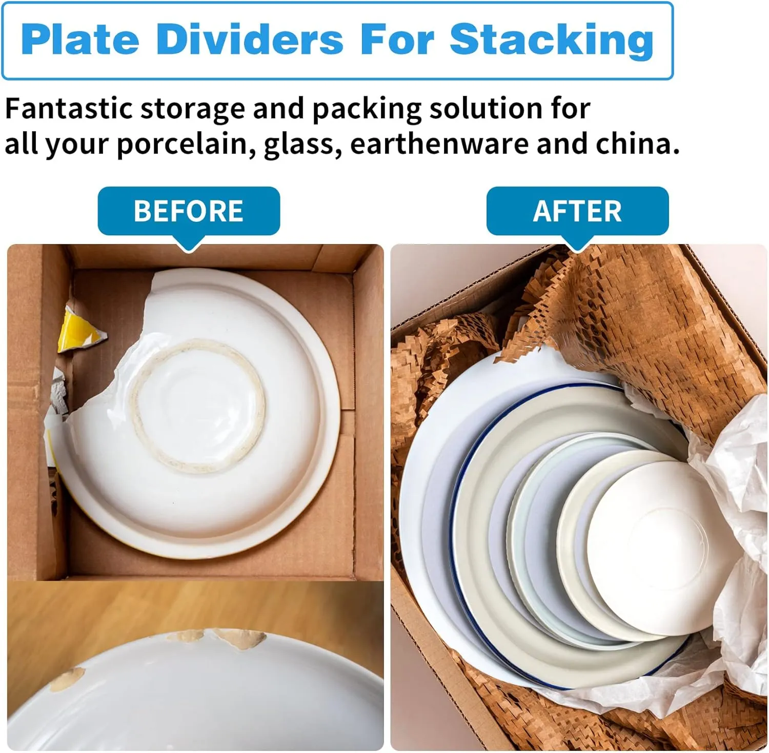 Plate Separators Storage, Set Of 60 And 3 Different Size, Thick and Premium Soft Felt Plate Dividers For China, Dish, Coffee Saucers Protecting and Stacking