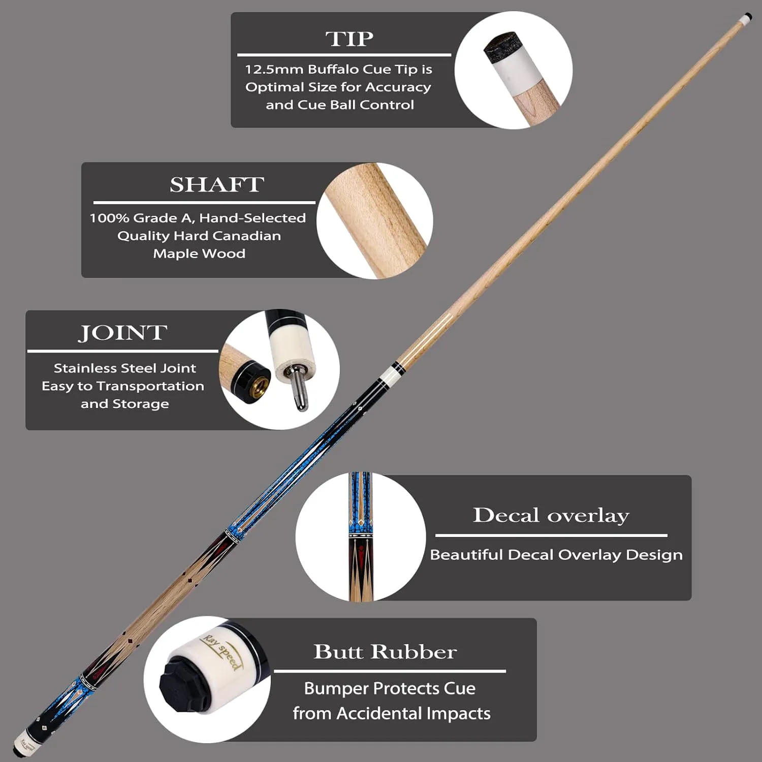 Pool Cue Stick with Hard Case Hardwood Canadian Maple Professional Billiard Pool Stick 58" 2-Pieces 19/20oz Pool Stick Set