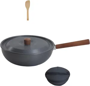 Portable Aluminum Alloys Frying Pan Wood Handle Camping Picnics Pots Detachable Handle Frying Pan Outdoor Tableware