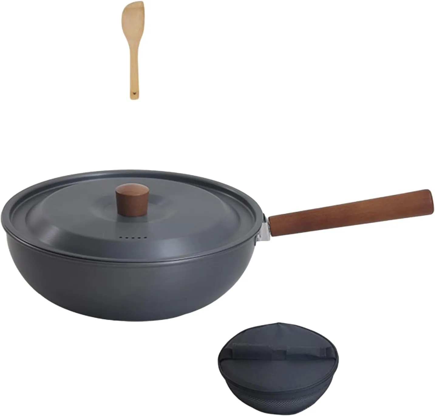 Portable Aluminum Alloys Frying Pan Wood Handle Camping Picnics Pots Detachable Handle Frying Pan Outdoor Tableware