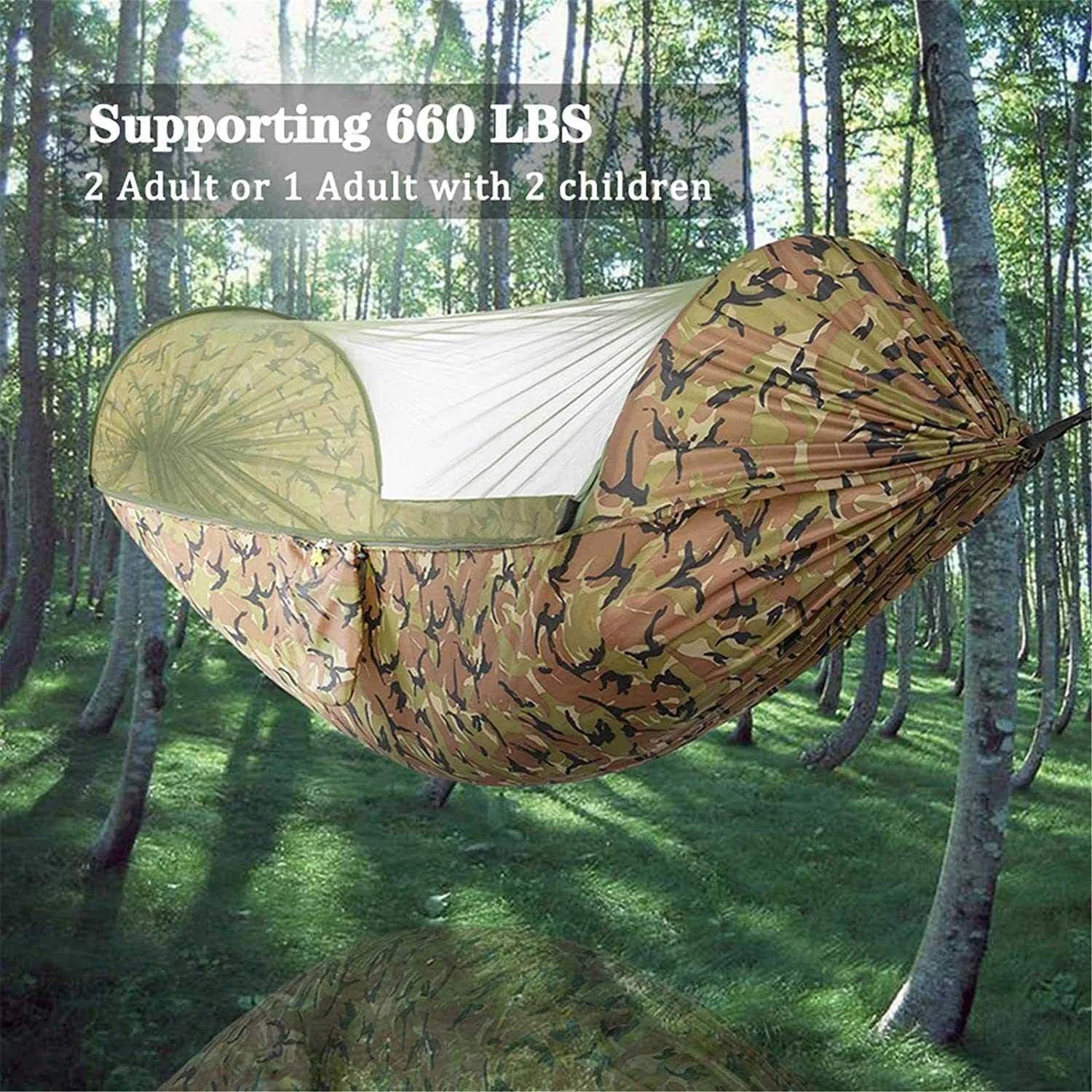 Portable Automatic Camping Hammock with Mosquito Net,Folding Multi Use Hammock Swing for Outdoor Camping,Camouflage