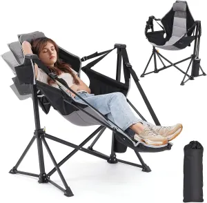 Portable Camping Chair, Outdoor Folding Camping Chairs Adjustable Back Swing Chairs Outdoor Hammock Chair with Removable Footrest, Headrest, Cup Holder & Storage Bag for Fishing Picnic Hiking