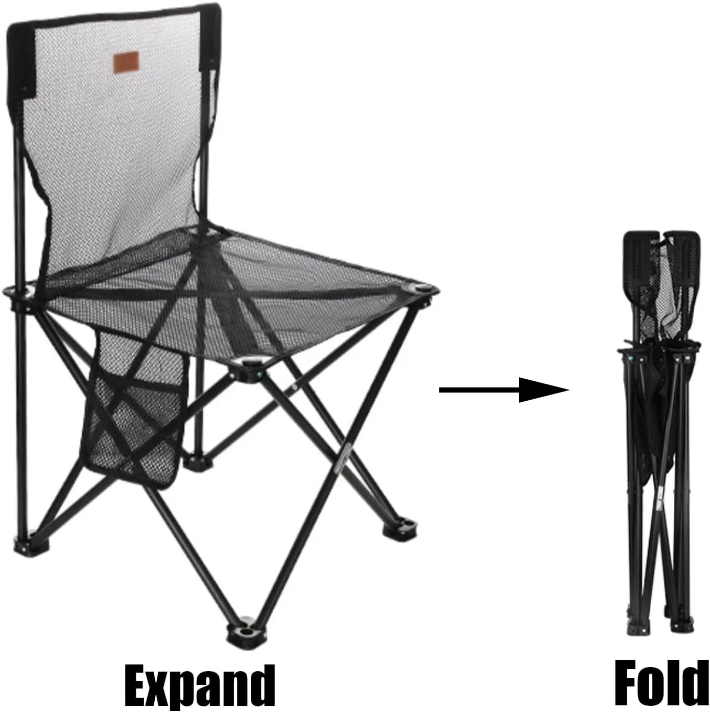 Portable Camping Chair - Outdoor Folding Chaise, Breathable Mesh Fabric, Side Storage Bag, Load Bearing Capacity of 150kg, Suitable for Various Outdoor Activities, 39CM*39CM*65CM, Black