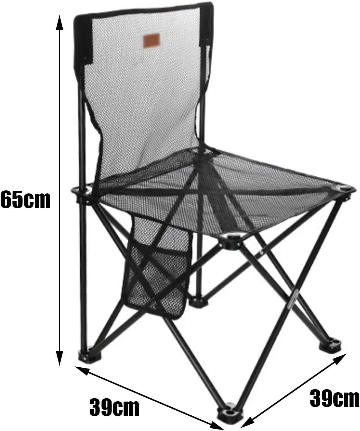 Portable Camping Chair - Outdoor Folding Chaise, Breathable Mesh Fabric, Side Storage Bag, Load Bearing Capacity of 150kg, Suitable for Various Outdoor Activities, 39CM*39CM*65CM, Black
