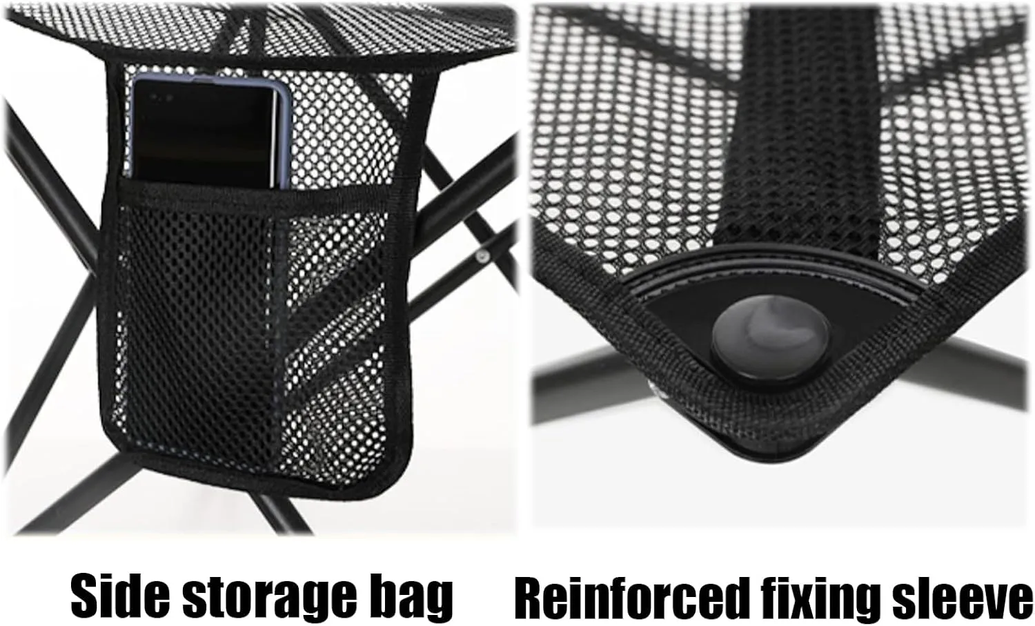 Portable Camping Chair - Outdoor Folding Chaise, Breathable Mesh Fabric, Side Storage Bag, Load Bearing Capacity of 150kg, Suitable for Various Outdoor Activities, 39CM*39CM*65CM, Black