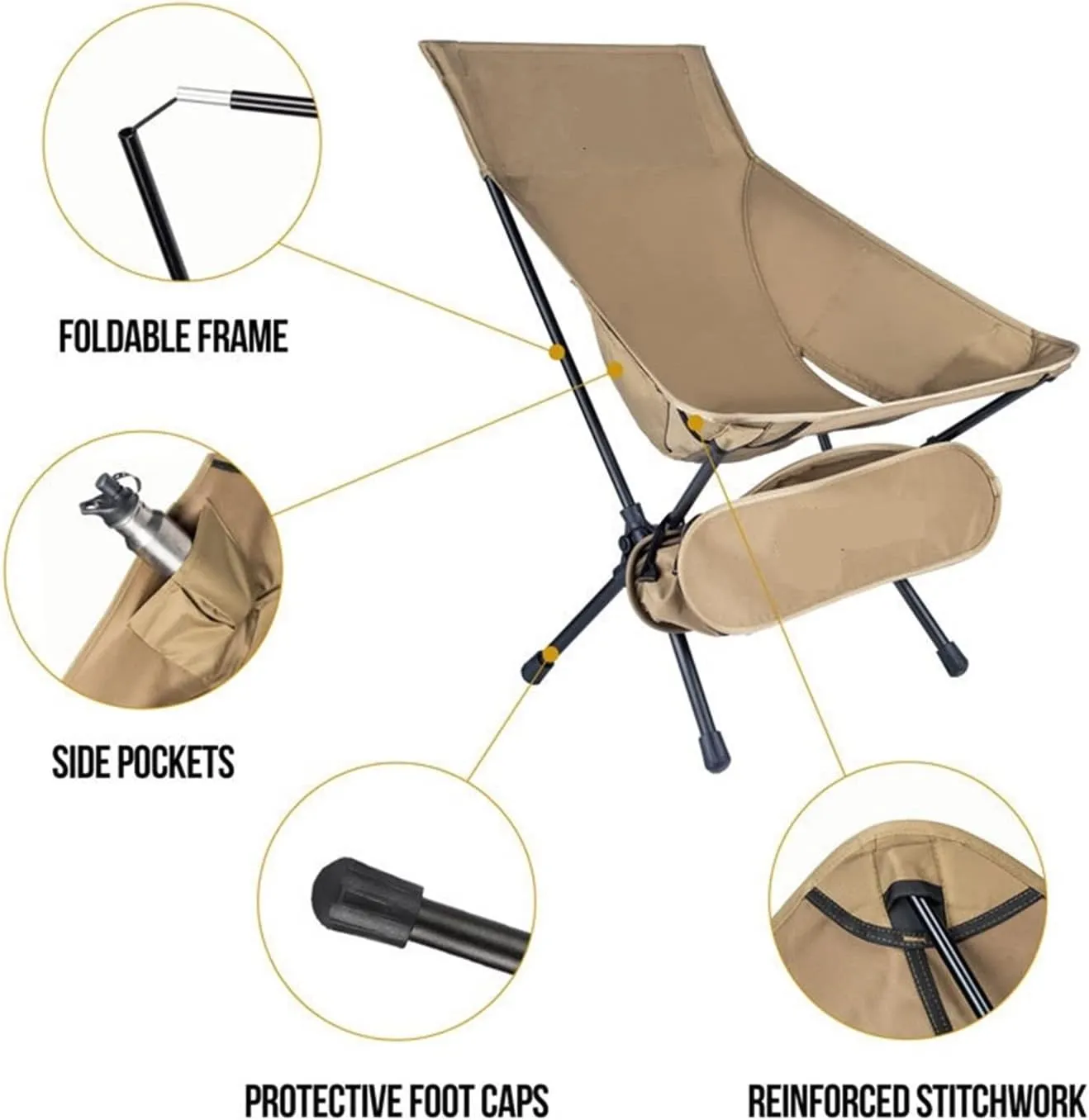 Portable Camping Chairs Outdoor High Back Chair for Fishing Trekking BBQ Parties Gardening Indoor Use (C)