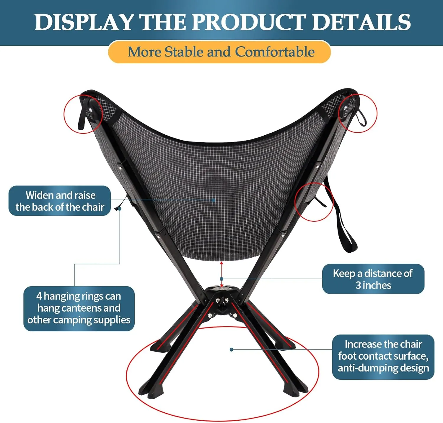 Portable Chair with Bag - Durable and Ultra-Light Folding Chair for Camping - Supports 300 Lbs - Perfect for Outdoor Adventures