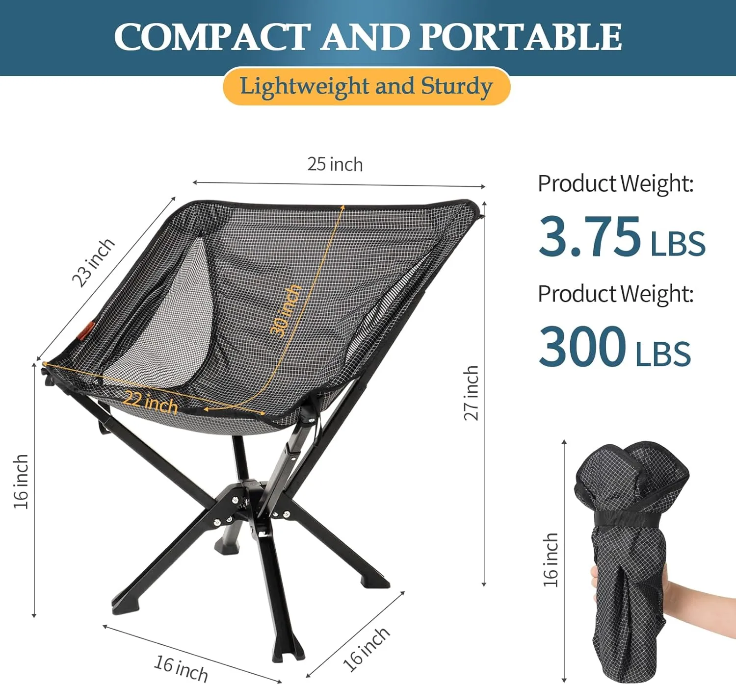 Portable Chair with Bag - Durable and Ultra-Light Folding Chair for Camping - Supports 300 Lbs - Perfect for Outdoor Adventures