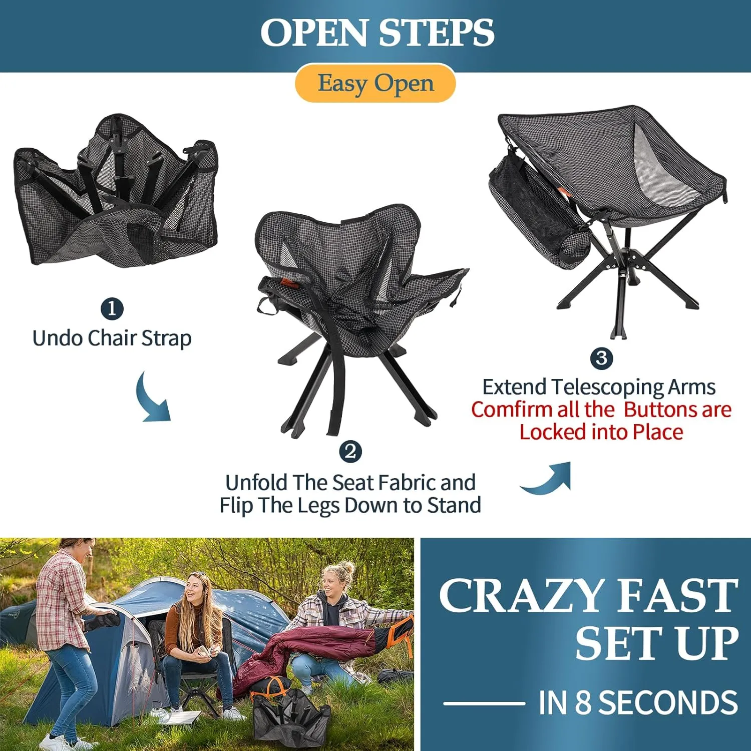 Portable Chair with Bag - Durable and Ultra-Light Folding Chair for Camping - Supports 300 Lbs - Perfect for Outdoor Adventures