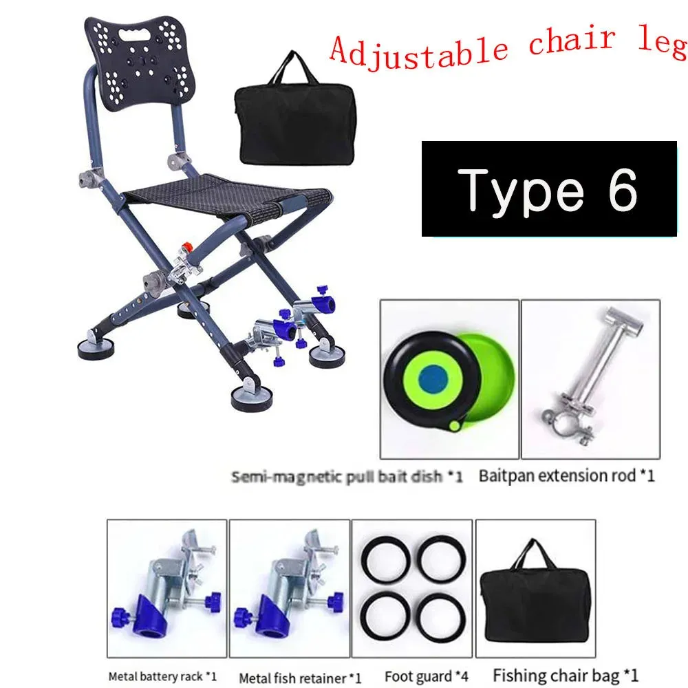 Portable Fishing Chair Folding Fish Chair 180 Degree Adjustable Backrest Four-leg Recliner Aluminum Alloy Camping Chair Stool