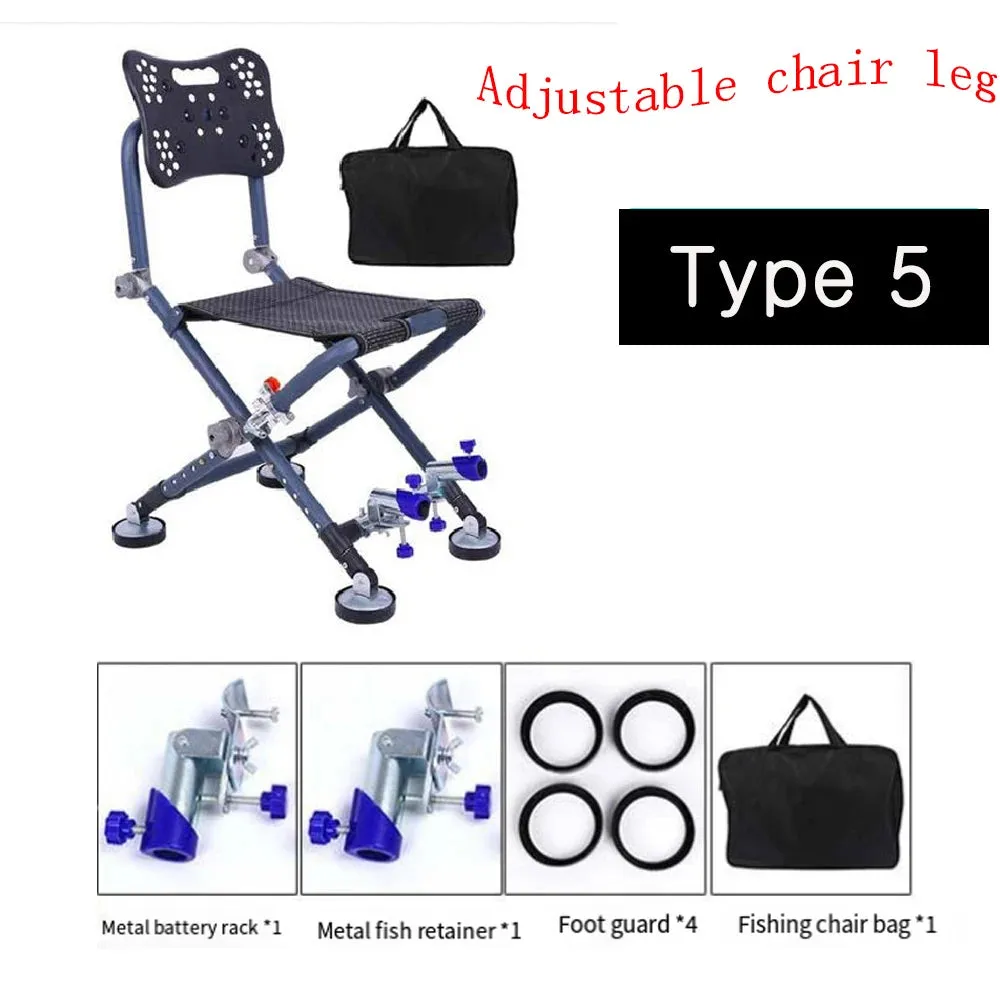 Portable Fishing Chair Folding Fish Chair 180 Degree Adjustable Backrest Four-leg Recliner Aluminum Alloy Camping Chair Stool